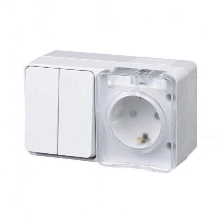Блок ОП AtlasDesign Profi54 (розетка 16А 250В с заземл. защ. шторки + 2-кл. выкл. 10А) IP54 бел. SE