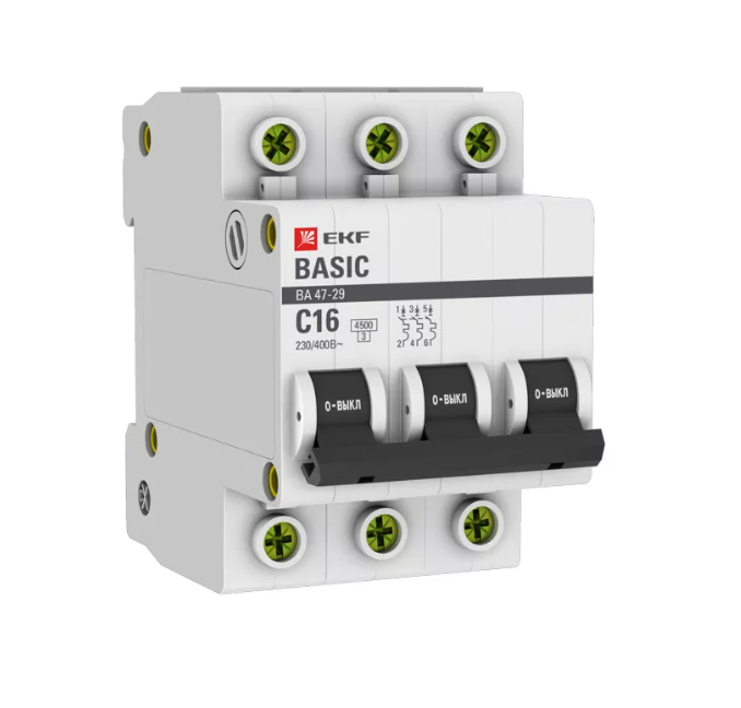 Выключатель автоматический трехполюсный 16А С ВА47-29 4.5кА