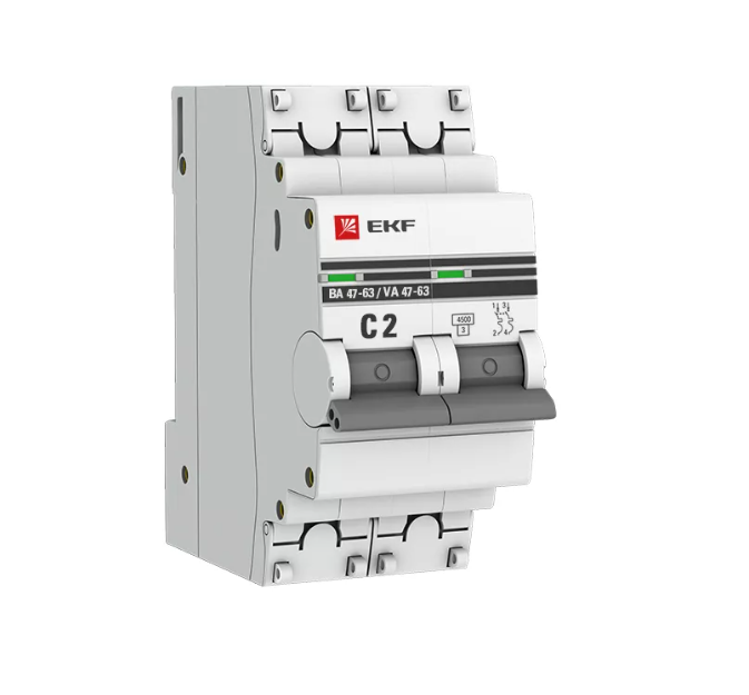 Выключатель автоматический двухполюсный 2А С ВА47-63 4.5кА PROxima (mcb4763-2-02C-pro)