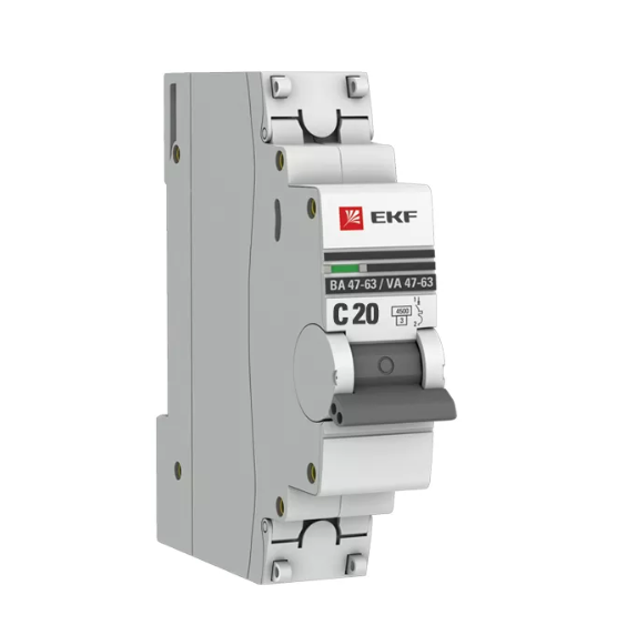 Выключатель автоматический однополюсный 20А С ВА47-63 4.5кА PROxima (mcb4763-1-20C-pro)