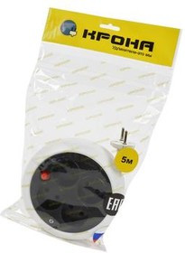 КРОНА КБТ422005 РС-4 (У10-0001) 5м (рулетка с термо защитой) 4 роз. (ШВВП 2х0,75) BL1, Сетевой удлинитель