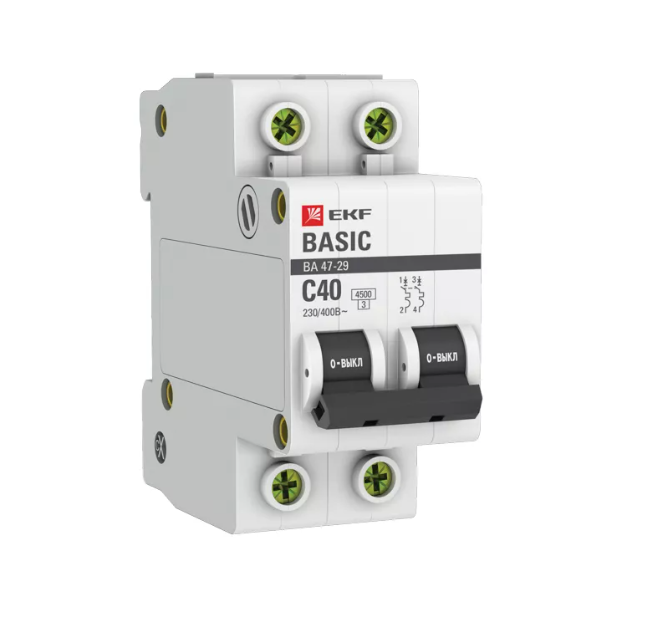 Выключатель автоматический двухполюсный 40А С ВА47-29 4.5кА