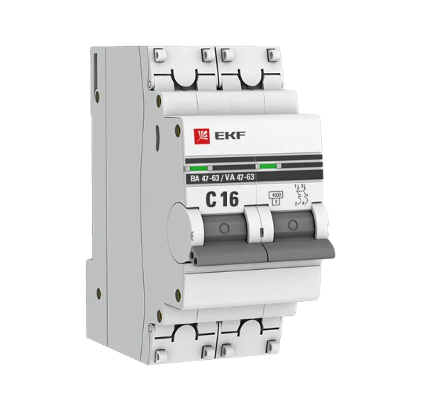 Выключатель автоматический двухполюсный 16А С ВА47-63 4.5кА PROxima