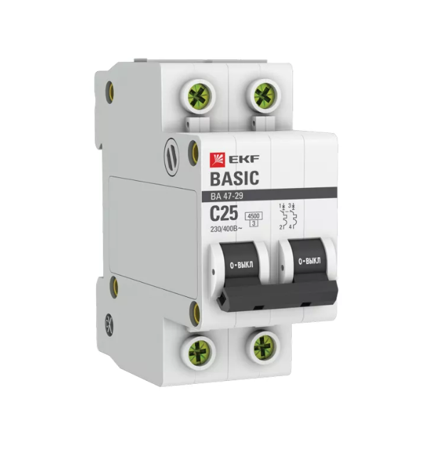 Выключатель автоматический двухполюсный 25А С ВА47-29 4.5кА