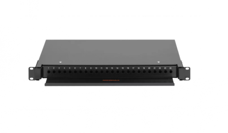 Оптический кросс NIKOMAX 19" Premium Line, 1U, до 24 SC портов или 48 LC портов, выдвижной, со съёмной полкой, черный