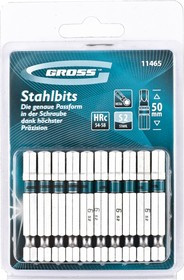 11465, Набор бит HEX 6х50, сталь S2, 10 шт.