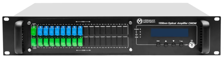 Оптический усилитель VERMAX для сетей КТВ, 2 входа, 8*17dBm выходов, WDM фильтр PON