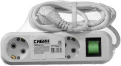 55036-5, Удлинитель СИБИН электрический, ПВС сечение 0,75кв мм, 3 гнезда, макс мощн 2200Вт, 5м, заземление, в