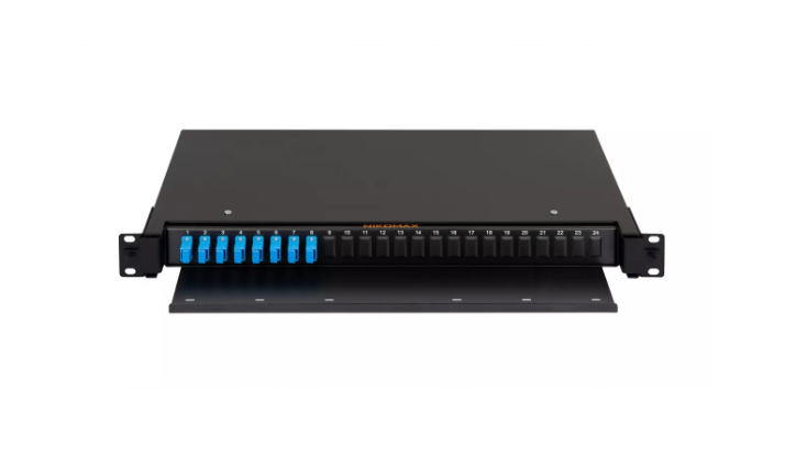 Оптический кросс NIKOMAX 19" Premium Line, 1U, укомплектованный на 8 портов SC/UPC (8 одинарных SC/UPC адаптеров) SM 9/125 OS2, выдвижной