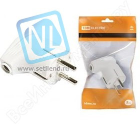 SQ1806-0007, Вилка угловая белая с заземлением 16А 250В