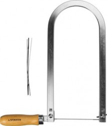 1530-25_z01, Лобзик STAYER "MASTER", деревянная ручка, 130х250мм, в наборе с 6 полотнами