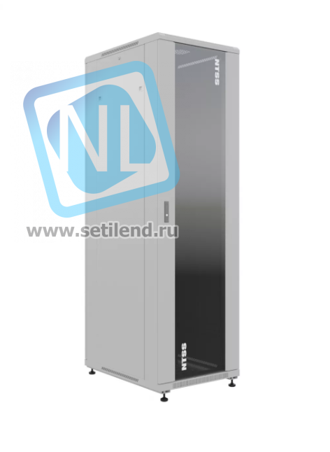 19" Напольный серверный шкаф NTSS ПРЕМИУМ 18U 600x600 мм, передняя дверь стекло, задняя глухая металл, боковые стенки, регулируемые опоры, RAL 7035