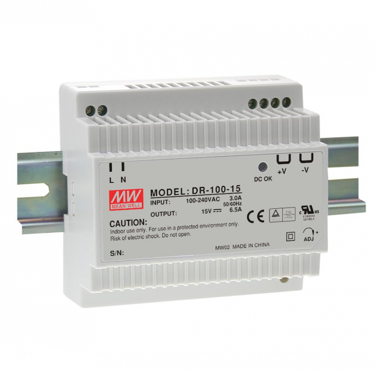 DR-100-12 Блок питания на DIN-рейку, 12В, 7,5А, 100Вт Mean Well