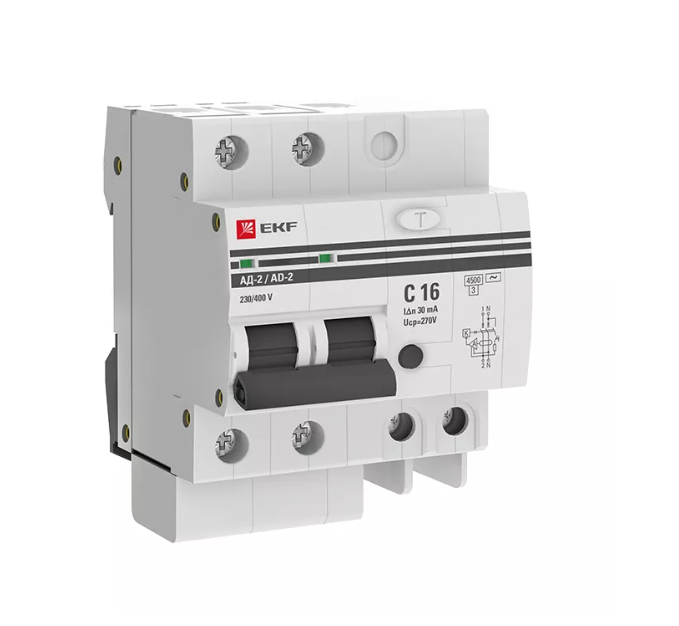 Выключатель автоматический дифференциальный АД-2 16А/30мА C AC 4.5кА PROxima (DA2-16-30-pro)