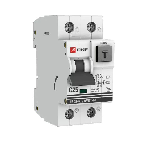 Выключатель автоматический дифференциального тока 2п C 25А 30мА тип A 6кА АВДТ-63 2мод. электромех.