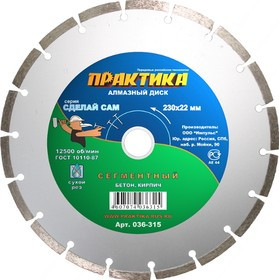 Диск алм. ПРАКТИКА 036-308 Ф125х1.5х22мм сухой рез сегментный универсальный