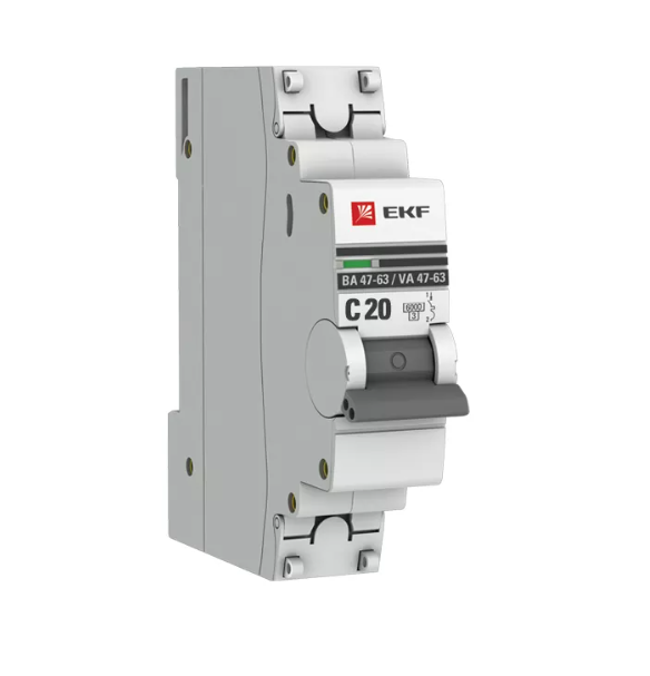 Выключатель автоматический однополюсный 20А С ВА47-63 6кА PROxima (mcb4763-6-1-20C-pro)