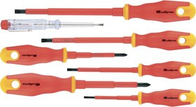 12936, Набор отверток диэлектрических до 1000 В, тестер, CrV, двухкомпонентные рукоятки, 7 предм.