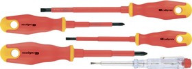 12937, Набор отверток диэлектрических до 1000 В, тестер, CrV, двухкомпонентные рукоятки, 5 предм.