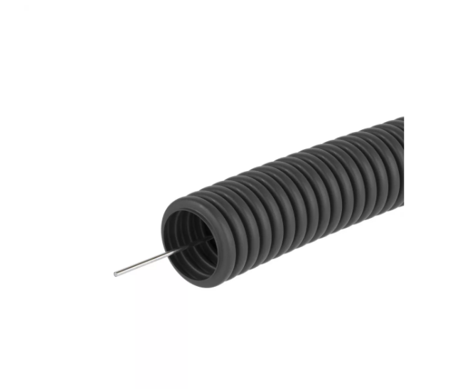 Труба гофрированная ПНД гибкая легкая d20мм с протяжкой черн. (уп.100м) DKC 71720