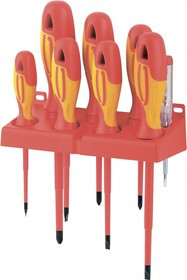 12950, Набор отверток диэлектрических до 1000 В, тестер, CrMo, двухкомпонентные рукоятки, 8 предм.