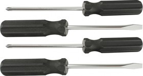 13220, Набор отверток 4шт.(SL5x100,6x100, PH1x100,2x100), углеродистая сталь, пластиковая рукоятка