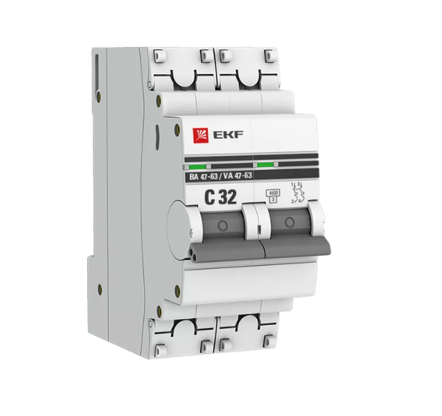 Выключатель автоматический двухполюсный 32А С ВА47-63 4.5кА PROxima