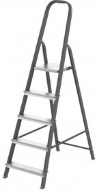 97955, Стремянка, 5 ступеней, стальной профиль, алюминиевые ступени, Россия
