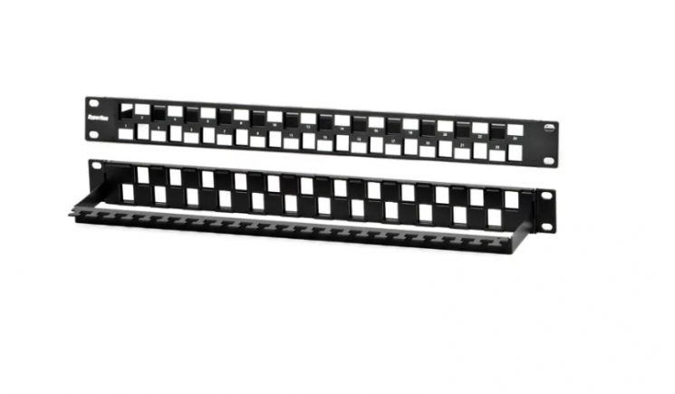 Модульная патч-панель 19", 24 порта, Flat Type, 1U, для модулей Keystone Jack, с задним кабельным организатором (без модулей)