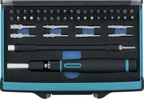 11599, Отвертка с набором бит и торцевых головок для точных работ, гибкий привод., 48 штук, CrMo
