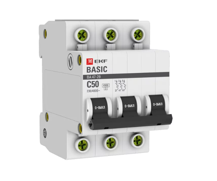Выключатель автоматический трехполюсный 50А С ВА47-29 4.5кА