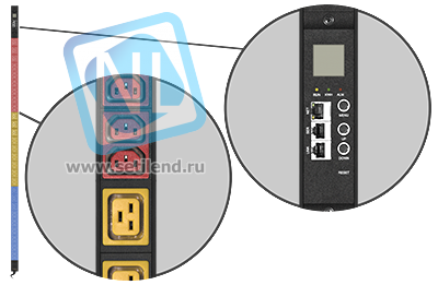 Блок розеток неуправляемый Tesla Power 20 розеток C-13, 4 розетки C-19 (32A), вертикальный монтаж