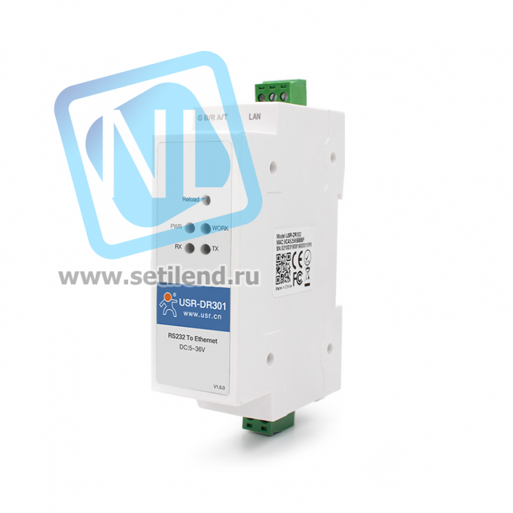 USR-DR301, 1-портовый конвертер интерфейсов RS232 в Ethernet TCP/IP на DIN-рейку