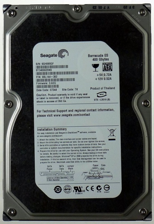 Накопитель Seagate ST3400620NS Barracuda ES SATA2 400Gb (7.2K/16Mb/U300) NCQ-ST3400620NS(NEW)