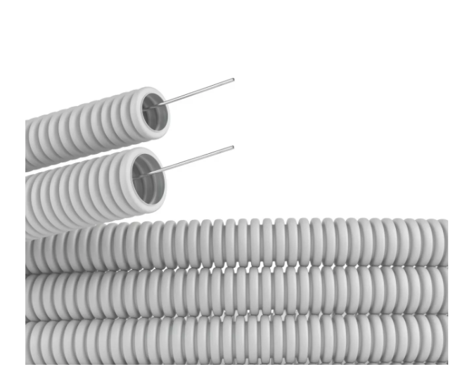 Труба гофрированная ПВХ гибкая легкая d16мм с протяжкой сер. (уп.50м) DKC 9191650