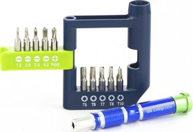 13334, Отвёртка для точных работ с набором бит, 21 шт., CrV