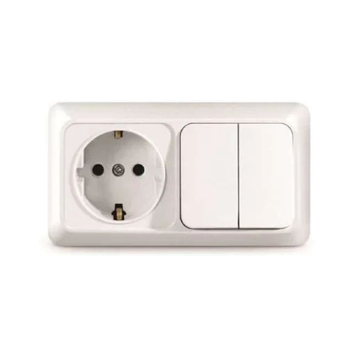 Блок ОП Олимп 2-кл. вык.+ роз. с заземл. горизонт. бел. UNIVersal О0033