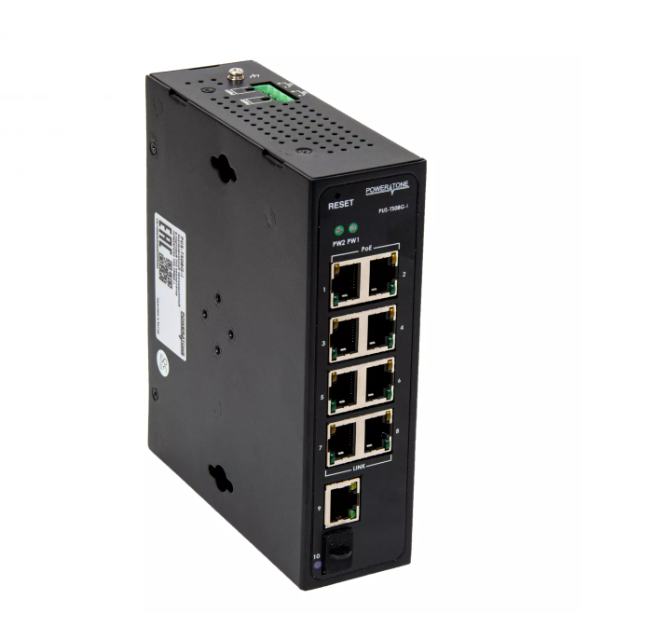 Неуправляемый промышленный 8 портовый PoE коммутатор POWERTONE PUS-TS08G-i