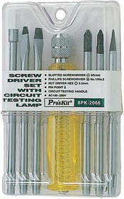 8PK-2066 Pro'sKit Набор отверток (рукоятка с индк. лампой, 6 сменных бит)