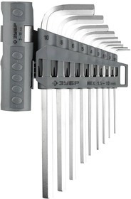 2745-3-1_z01, Набор ЗУБР Ключи "ЭКСПЕРТ" имбусовые длинные, Cr-Mo, сатинир. покрытие, держатель-рукоятка, HEX 1,5-