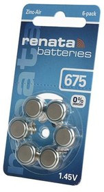RENATA Zinc-Air 675 (0% Hg) BL6, Элемент питания