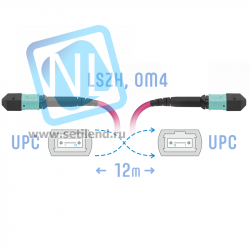 Патчкорд оптический MPO/UPC FF MM (50/125 OM4), 12 волокон, 12 метров (Cross)