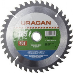 Круг пильный твердосплавный URAGAN 36802-185-20-40 чистый рез по дереву 185х20мм 40т