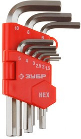 27460-1_z02, Набор ЗУБР Ключи "МАСТЕР" имбусовые короткие, Cr-V, сатинированное покрытие, пластик. держатель, HEX