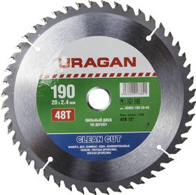Круг пильный твердосплавный URAGAN 36802-190-20-48 чистый рез по дереву 190х20мм 48т