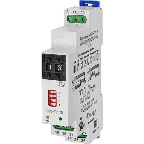 Реле времени РВО-П2-15 ACDC24В/AC230В УХЛ4 8А 2П задержка на включ.; на выкл.; двойной декадный пере