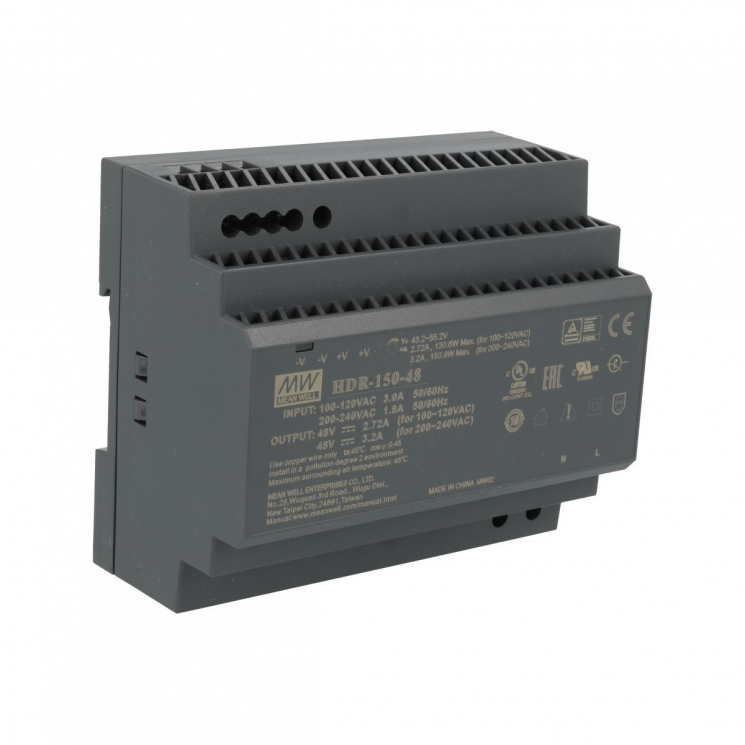HDR-150-48 Блок питания на DIN-рейку, 48В, 3,2А, 150Вт Mean Well