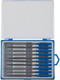 16021-0-H10, Набор ЗУБР "ЭКСПЕРТ" Надфили, пластмассовая ручка, насечка 0=драчевая, 100мм, 10шт