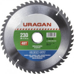 Круг пильный твердосплавный URAGAN 36802-230-30-48 чистый рез по дереву 230х30мм 48т