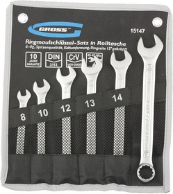 15147, Набор ключей комбинированных 8-17 мм, 6 шт., CrV, холодный штамп